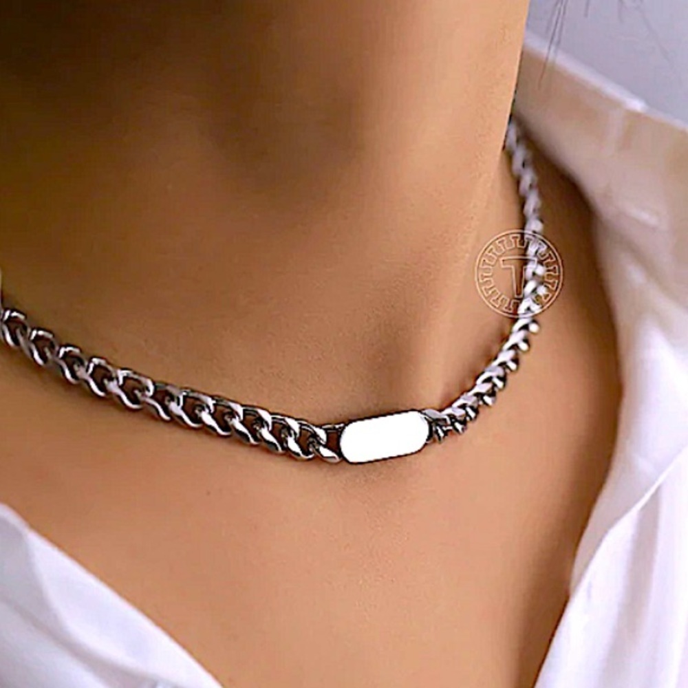 Stainless Steel Cuban Chain Link Necklace Bracelet Matching Set - Picture 5 of 10
